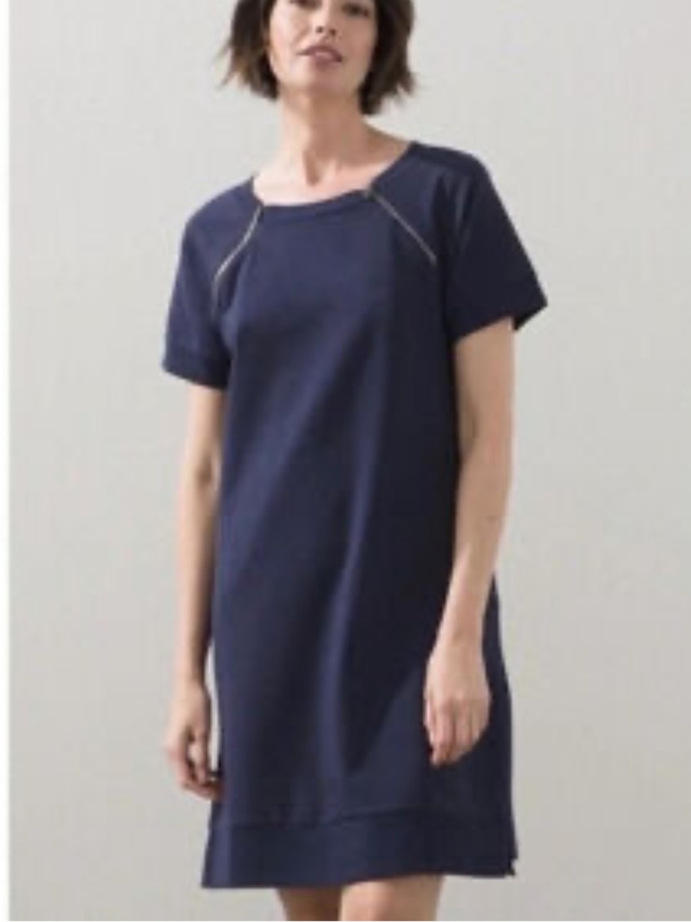 Zenergy Chicos Navy Sheath Dress Small Short Sleeve Minimalist Athleisure Pocket